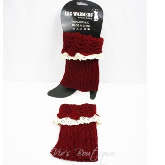 Red Lace Trim Boot Cuffs / Leg Warmers OSFM - Picture 7 of 7